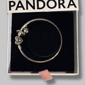 Pandora Heart Charm Sterling Silver Bangle Bracelet, w/Graduation Cap Charm, Wit